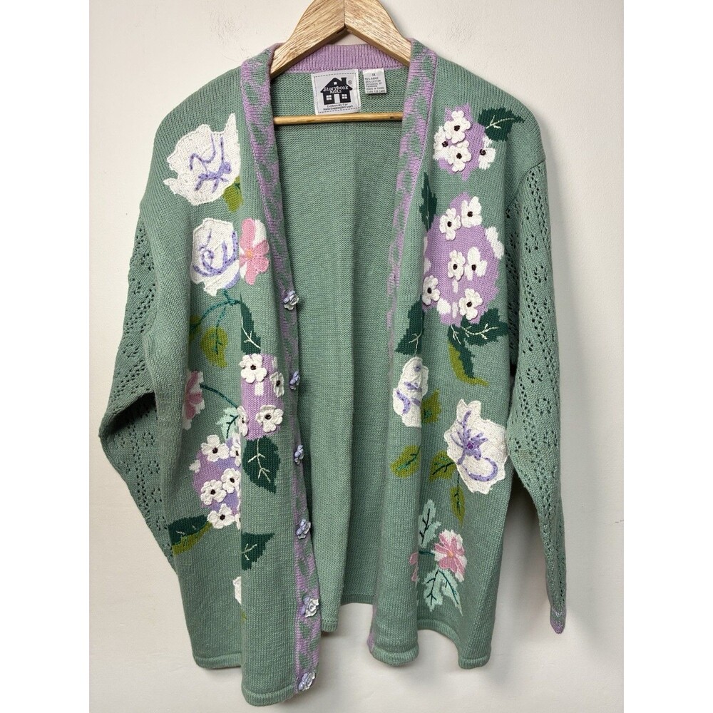 Storybook Knit Floral Embroidered Cardigan Women’s 1X Cottagecore Grandmother